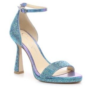 Jessica Simpson JP- Plumpi Turquoise Blue/Purple/Mermaid Rhinestone Heels size 7